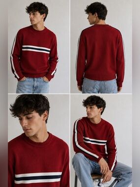 Vintage Unionbay 90s Red Stripe Crewneck Sweater Skater Grunge Y2K M